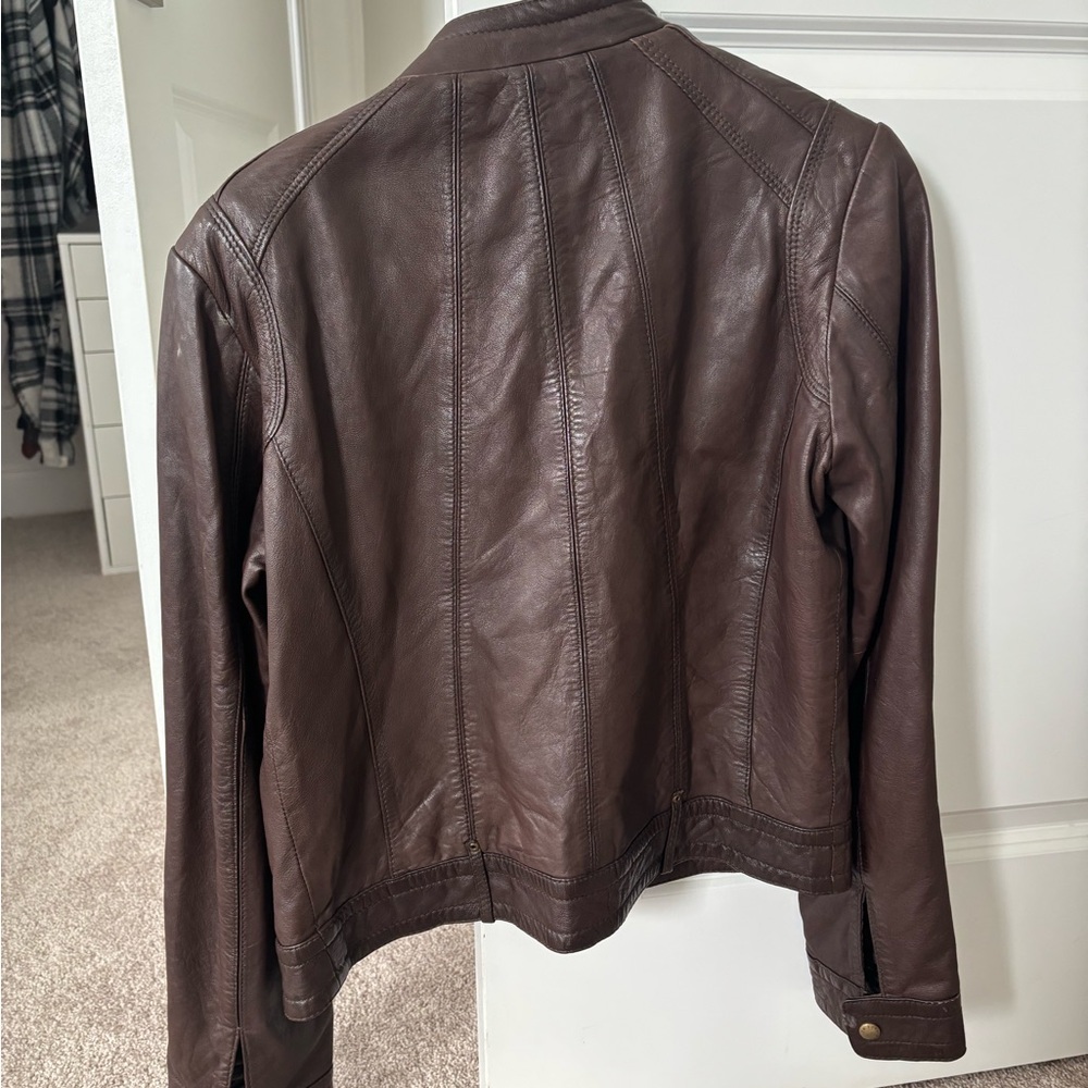 Andrew Marc Brown Leather Jacket Classic Motorcycle Style - Picture 5 of 6